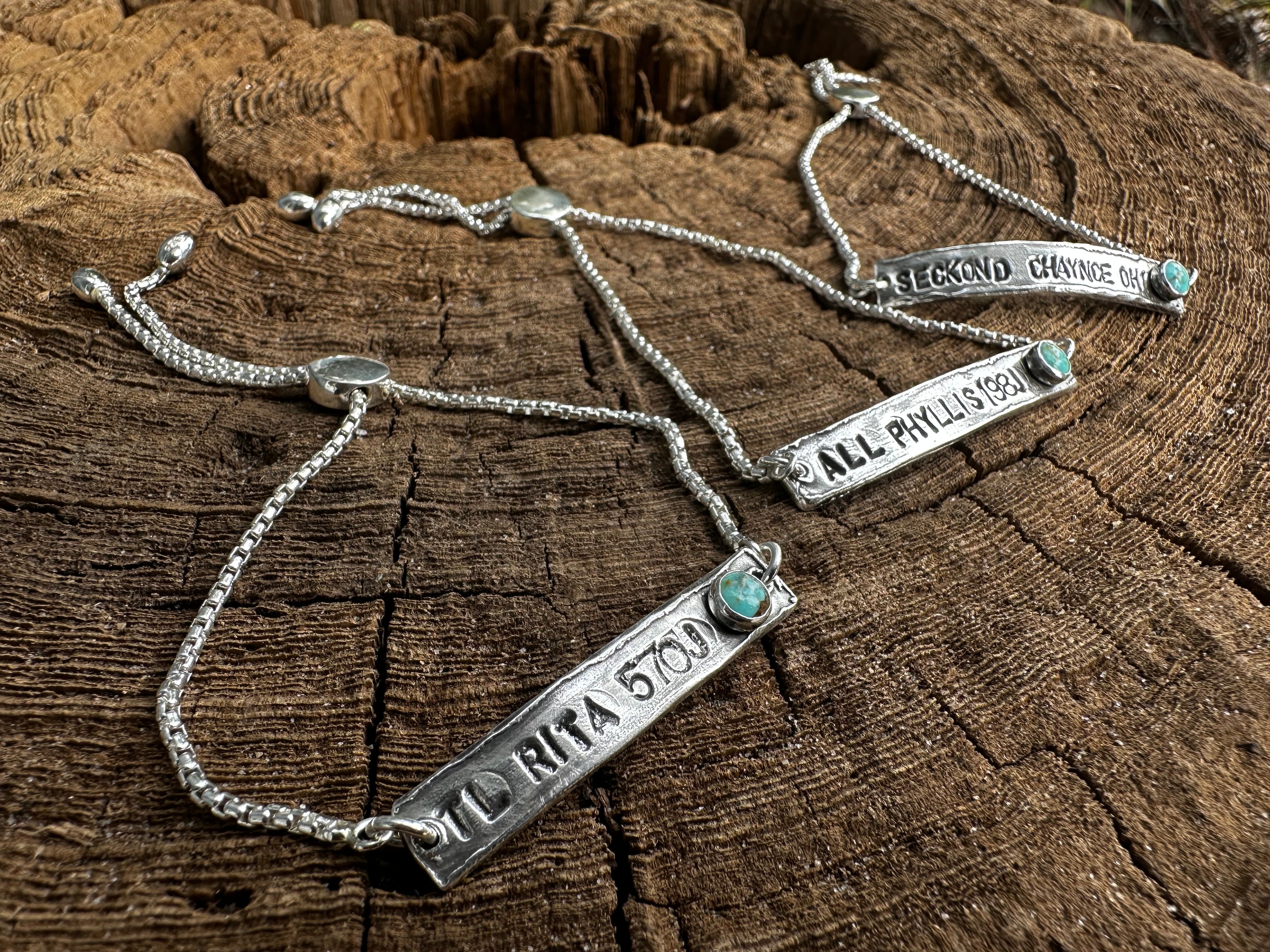 Custom Stamped Bracelet with Kingman Arizona Turquoise