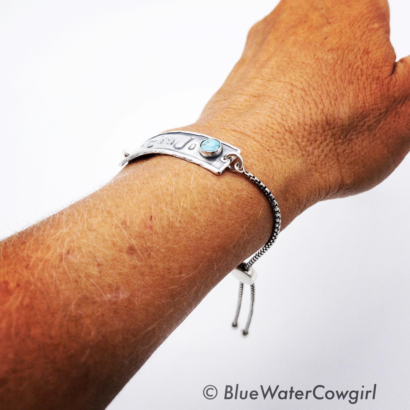 Custom Stamped Bracelet with Kingman Arizona Turquoise