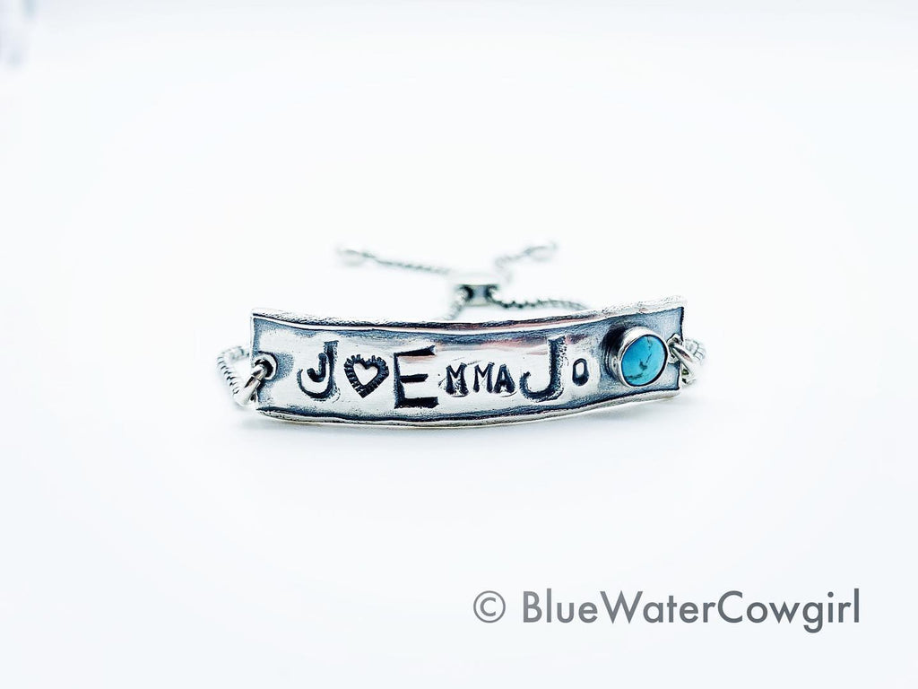 Custom Stamped Bracelet with Kingman Arizona Turquoise