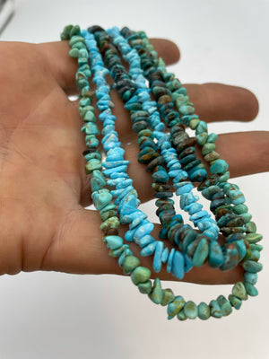 Triple-Strand Genuine Turquoise Chips and Sterling Silver Bead Necklac –  Cultural Elements